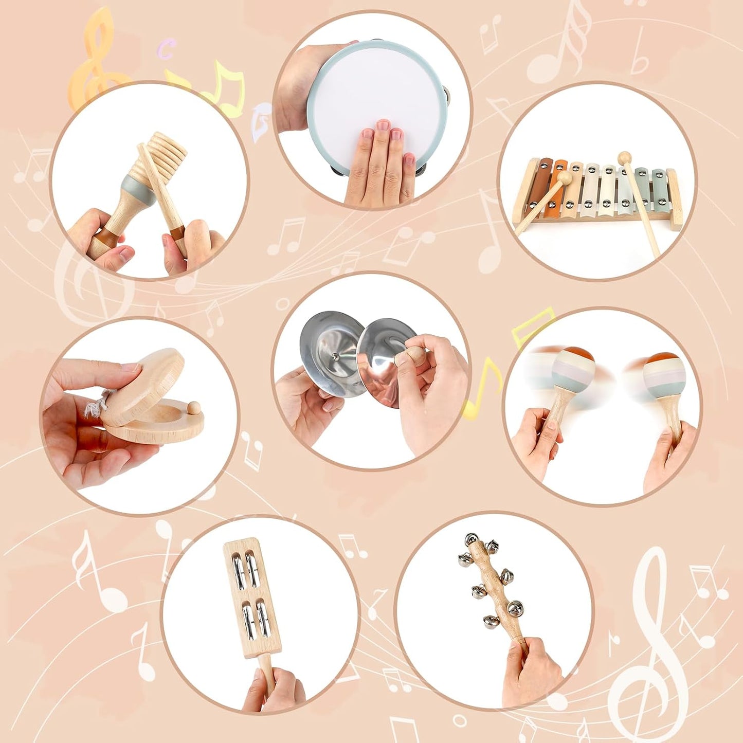 Toddler Musical Instruments, Neutral Colours Montessori Wooden Musical Instruments for Toddlers from 18M-3 Years, Children'S Instruments Toy, Christmas and Birthday Gift for 18M-3-5 Years