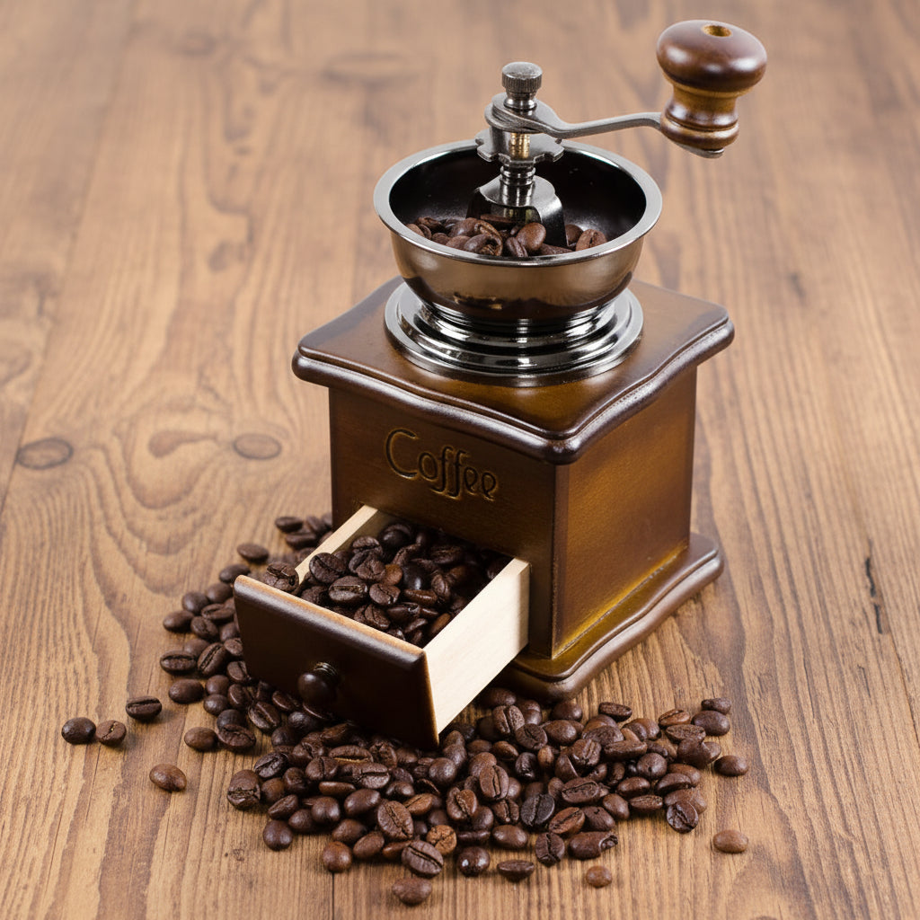 Vintage Kaffeemühle Holz – Tragbare Handmühle für Kaffee & Gewürze, ideal für Zuhause & Unterwegs