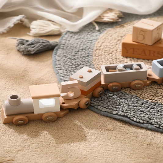 Wooden Train Birthday Toy Montessori Toys Baby Educational Toys Wooden Trolley Baby Learning Toys Number of Wood Baby'S Toys