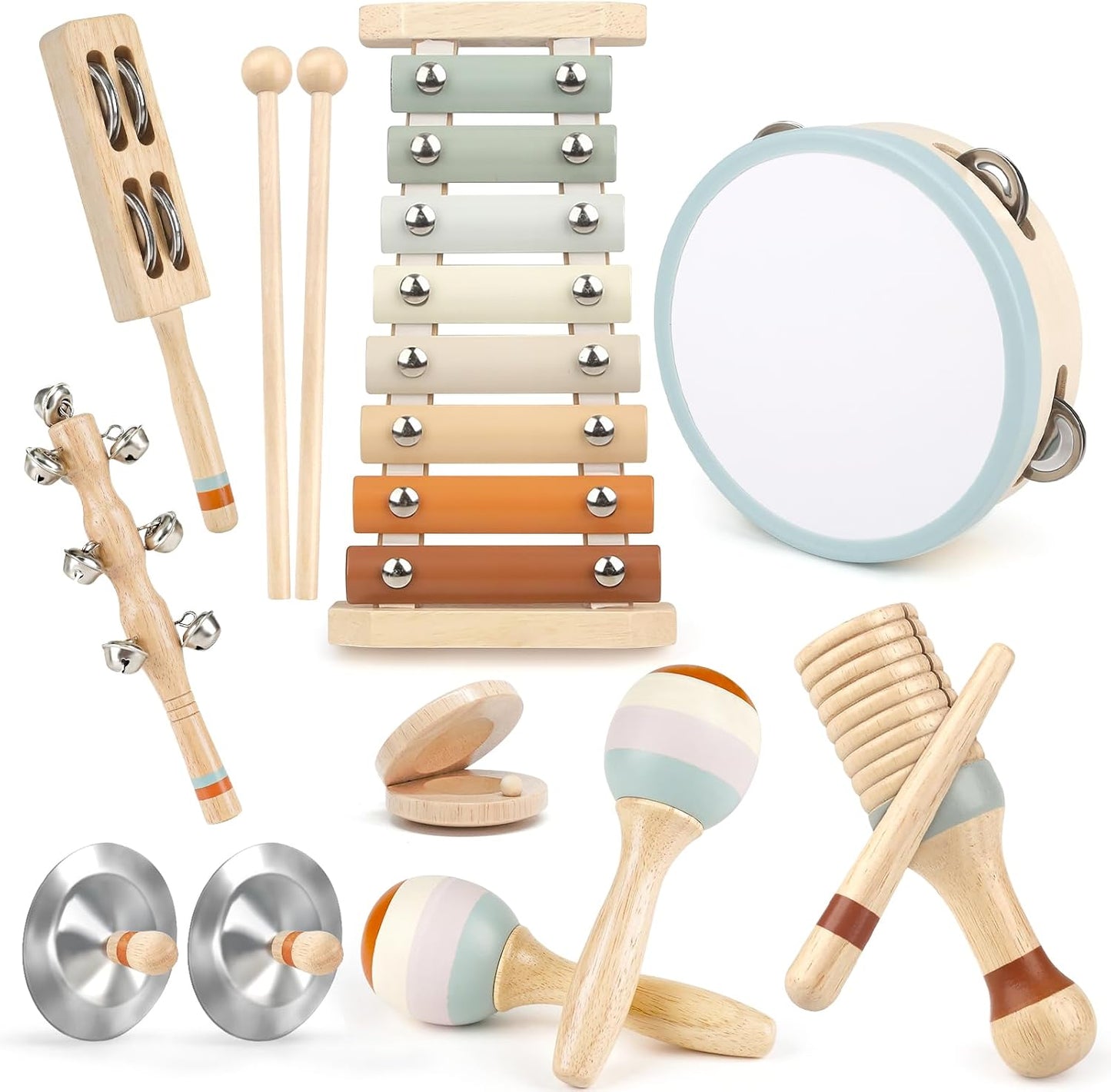 Toddler Musical Instruments, Neutral Colours Montessori Wooden Musical Instruments for Toddlers from 18M-3 Years, Children'S Instruments Toy, Christmas and Birthday Gift for 18M-3-5 Years