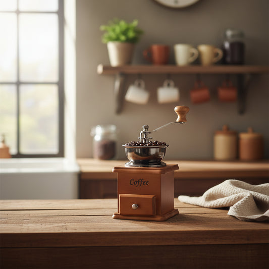 Vintage Kaffeemühle Holz – Tragbare Handmühle für Kaffee & Gewürze, ideal für Zuhause & Unterwegs